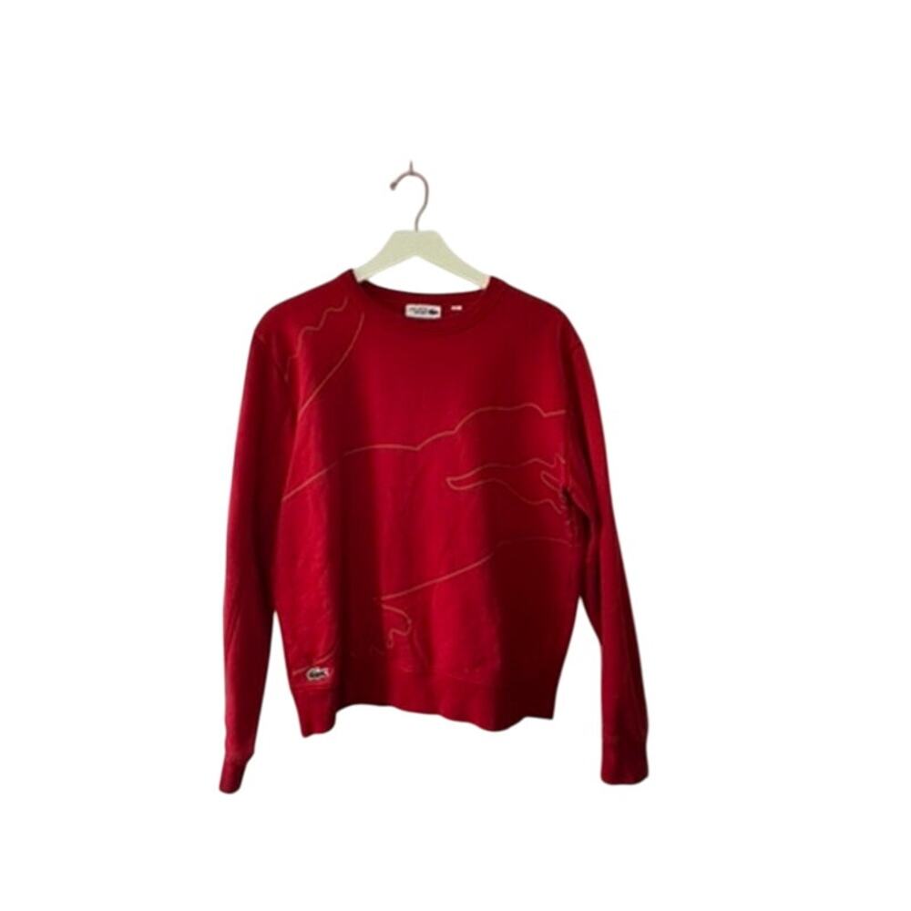 Lacoste Men's SPORT Red Oversized Croc Brushed Fleece Sweatshirt US Medium